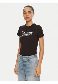 Tommy Jeans T-Shirt Essential DW0DW19447 Czarny Slim Fit. Kolor: czarny. Materiał: bawełna