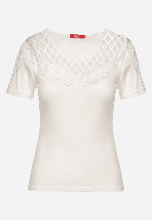 Born2be - Biały Bawełniany T-shirt z Koronkowymi Wstawkami Zaredira. Okazja: na co dzień. Kolor: biały. Materiał: bawełna, koronka. Wzór: koronka. Styl: klasyczny, elegancki, casual