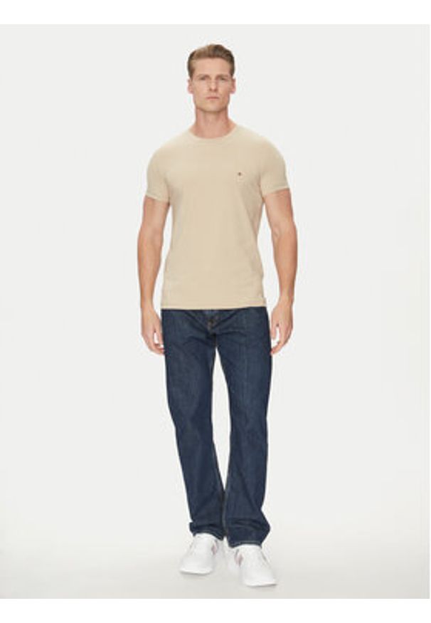 TOMMY HILFIGER - Tommy Hilfiger T-Shirt MW0MW10800 Beżowy Slim Fit. Kolor: beżowy. Materiał: bawełna