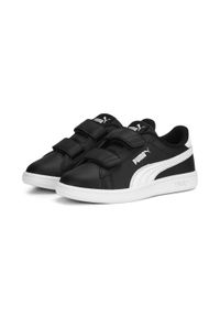 Puma - Dziecięce skórzane sneakersy Smash 3.0 V PUMA Black White. Kolor: czarny, wielokolorowy, biały. Materiał: skóra