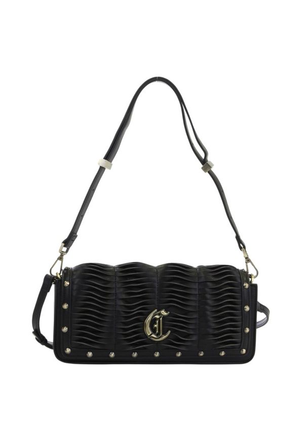 Just Cavalli - JUST CAVALLI Czarna torebka Gothic Woving. Kolor: czarny. Wzór: paski. Materiał: skórzane