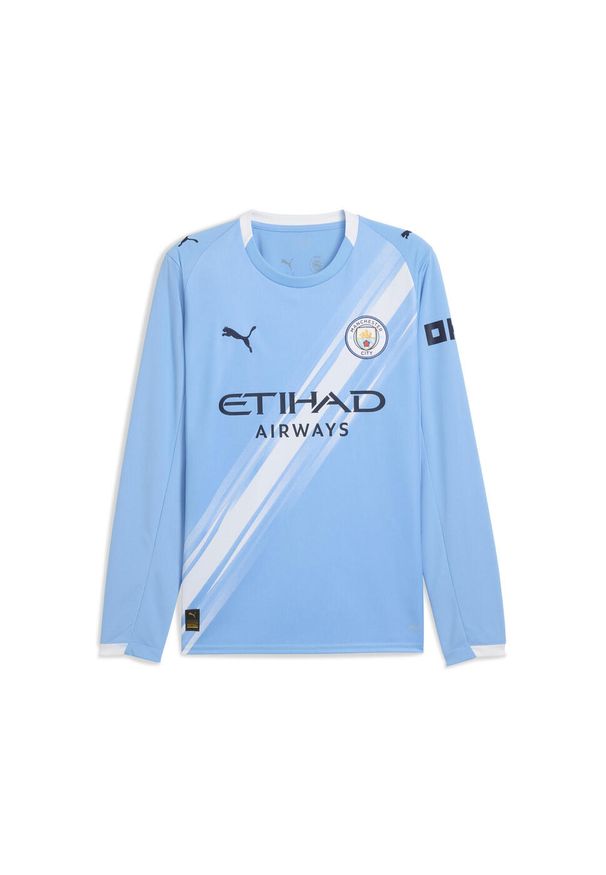 Puma - Męska koszulka domowa z długim rękawem Manchester City 25/26 PUMA. Kolor: biały, wielokolorowy, niebieski. Długość rękawa: długi rękaw. Długość: długie. Wzór: aplikacja, paski