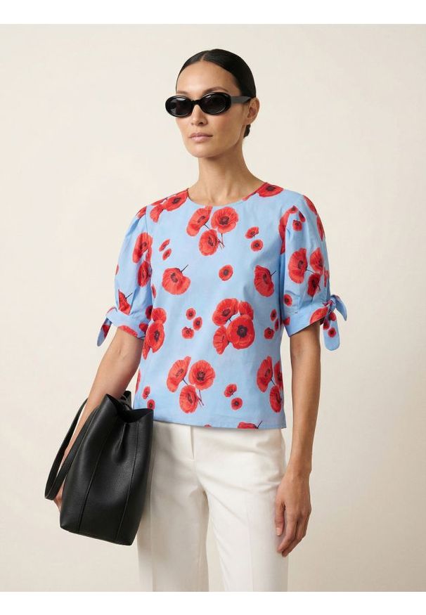 Sinsay - Bawełniana koszulka z bufkami - wielobarwny. Materiał: bawełna