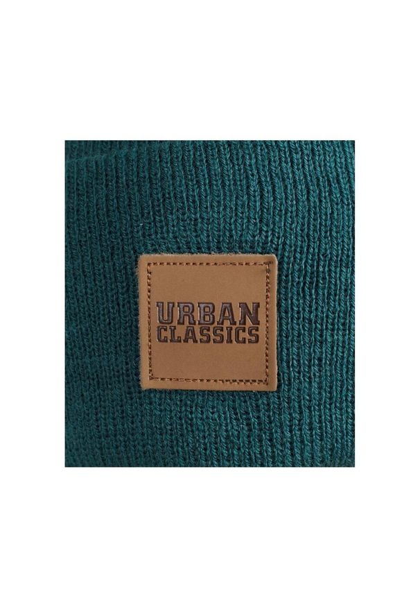 Urban Classics - Długa Czapka Z Naszywką Ze Sztucznej Skóry. Kolor: zielony, niebieski, wielokolorowy. Materiał: skóra. Wzór: aplikacja