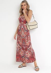 Born2be - Czerwona Sukienka Maxi na Cienkich Ramiączkach z Cienkimi Gumkami na Plecach Ophintha. Kolor: czerwony. Materiał: tkanina. Długość rękawa: na ramiączkach. Długość: maxi #4