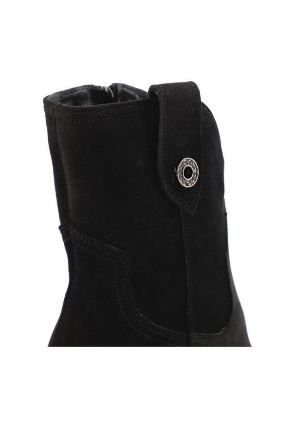 Czarne Botki Karino Damskie Modne Obuwie Jesienne. Kolor: czarny. Materiał: zamsz, welur, materiał. Szerokość cholewki: normalna. Sezon: jesień