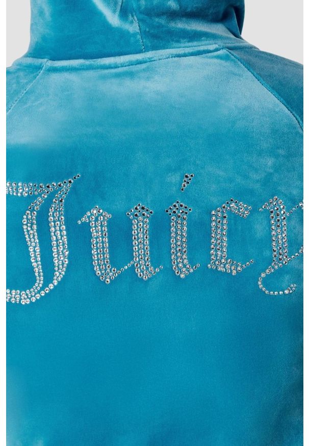 Juicy Couture - JUICY COUTURE Niebieska damska bluza Madison, Rozmiar L. Okazja: na co dzień. Kolor: niebieski. Materiał: materiał. Styl: casual, klasyczny