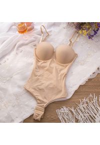 Intica - Body push-up modelujące sylwetkę Sooji. Kolor: beżowy. Materiał: materiał. Wzór: gładki