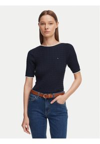 TOMMY HILFIGER - Tommy Hilfiger Bluzka Fine Gg Cable Boat WW0WW50103 Granatowy Regular Fit. Kolor: niebieski. Materiał: bawełna #1
