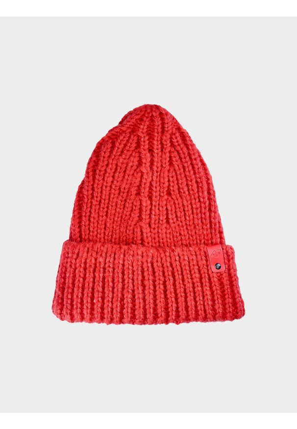 4f - Czapka beanie damska - czerwona. Kolor: czerwony. Materiał: syntetyk, dzianina, materiał. Sezon: zima. Styl: sportowy, klasyczny