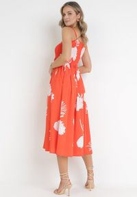 Born2be - Pomarańczowa Sukienka Midi na Ramiączkach w Kwiaty Godeberta. Kolor: pomarańczowy. Długość rękawa: na ramiączkach. Wzór: kwiaty. Styl: wakacyjny. Długość: midi #3