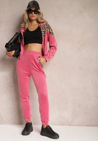 Renee - Fuksjowy Welurowy Komplet Dresowy 2-Częściowy z Animal Print Bluza i Spodnie Atisilva. Kolor: różowy. Materiał: dresówka, welur. Wzór: nadruk #3