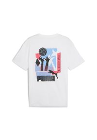 Puma - Męska koszulka sportowa Graphics Summer PUMA White. Kolor: biały. Materiał: guma. Wzór: nadruk. Sezon: lato. Sport: fitness
