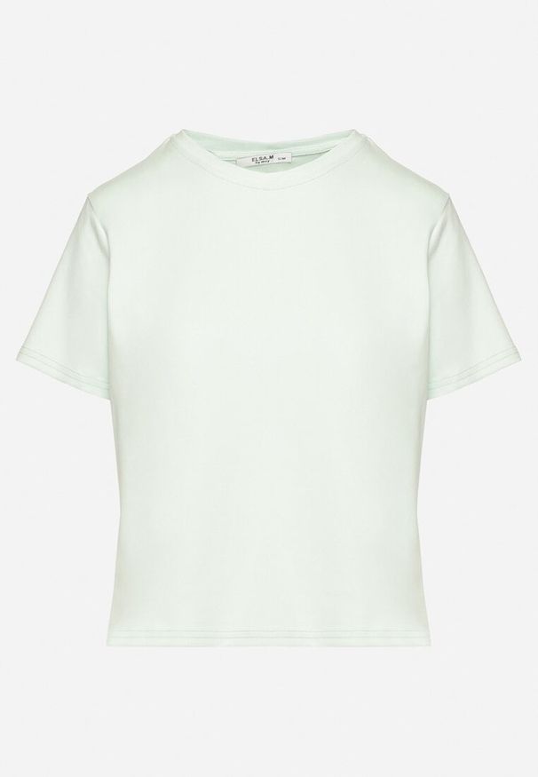 Born2be - Zielony Bawełniany T-shirt z Grubszej Bawełny Tiariane. Okazja: na co dzień, na spotkanie biznesowe, do pracy. Kolor: zielony. Materiał: bawełna. Styl: klasyczny, elegancki, biznesowy, casual