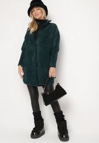 Born2be - Ciemnozielony Płaszcz z Bawełną Oversize Klepheia. Okazja: na co dzień. Kolor: zielony. Materiał: bawełna. Wzór: jednolity. Styl: casual #4
