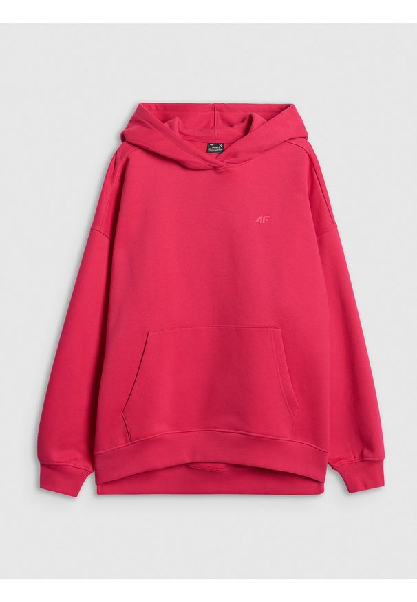 4f - 4F Bluza dresowa loose z kapturem damska - czerwona L. Typ kołnierza: kaptur. Kolor: czerwony. Materiał: dresówka
