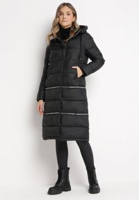 Born2be - Czarna Pikowana Kurtka Płaszcz z Regulowaną Długością Maakana. Kolor: czarny. Materiał: jeans, tkanina. Sezon: zima, jesień, wiosna. Styl: klasyczny, elegancki #1