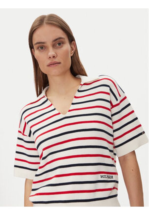 TOMMY HILFIGER - Tommy Hilfiger Sweter Mini Stp Co Open Polo Ss Swt WW0WW45400 Kolorowy Regular Fit. Typ kołnierza: polo. Materiał: bawełna. Wzór: kolorowy