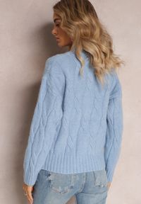 Renee - Niebieski Klasyczny Sweter w Ozdobny Splot Olgame. Kolor: niebieski. Materiał: dzianina, tkanina. Wzór: ze splotem. Styl: klasyczny #5
