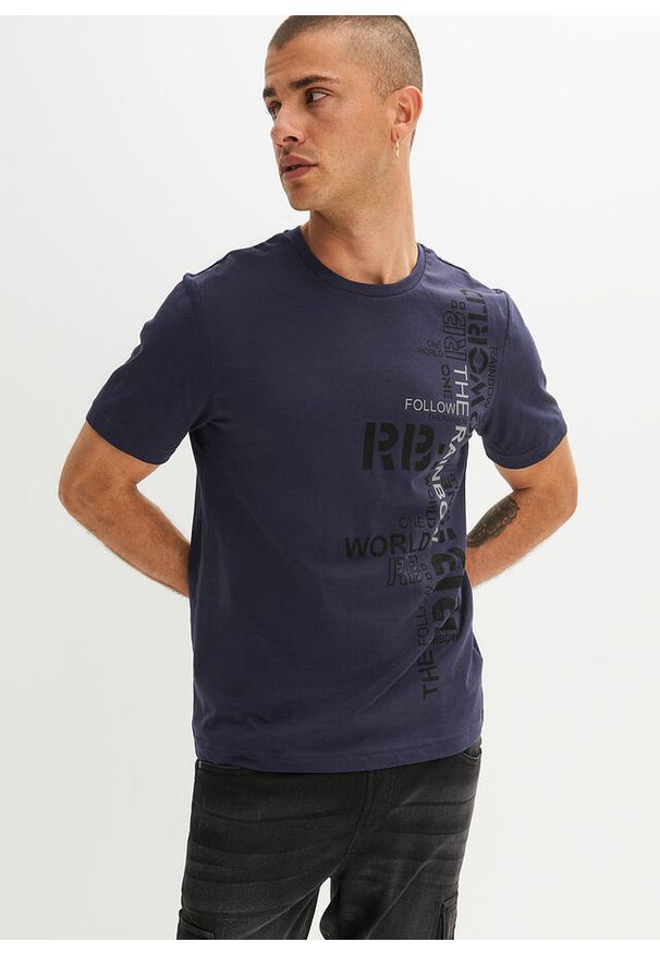 bonprix - T-shirt z bawełny organicznej. Kolor: niebieski. Materiał: bawełna. Wzór: nadruk