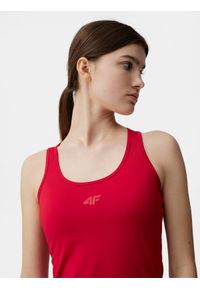 4f - Top treningowy slim szybkoschnący damska. Kolor: czerwony. Materiał: materiał, dzianina, skóra. Sport: fitness #2