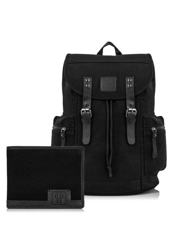 PAOLO PERUZZI - Zestaw męski plecak i portfel czarny Paolo Peruzzi ZUP-20-BL. Kolor: czarny. Materiał: materiał. Styl: wizytowy