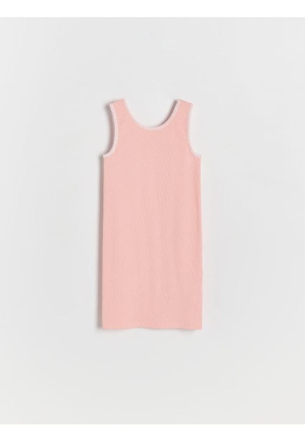 Reserved - Bawełniana sukienka - różowy. Kolor: różowy. Materiał: bawełna. Typ sukienki: proste