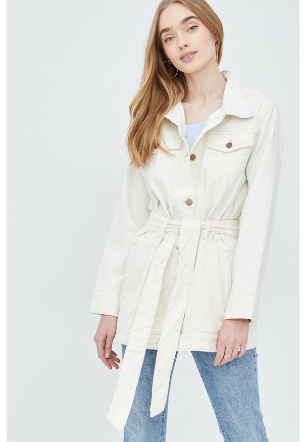 Brave Soul kurtka jeansowa damska kolor beżowy przejściowa. Okazja: na co dzień. Kolor: beżowy. Materiał: jeans. Styl: casual