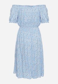 Born2be - Niebieska Sukienka Midi z Wiskozy Hiszpanka w Kwiatowy Print Oserafia. Typ kołnierza: dekolt hiszpanka. Kolor: niebieski. Materiał: wiskoza. Wzór: kwiaty, nadruk. Styl: boho. Długość: midi #4