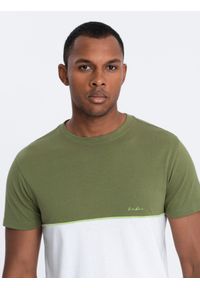 Ombre Clothing - T-shirt męski bawełniany dwukolorowy - oliwkowo-biały V5 S1619 - XXL. Kolor: biały. Materiał: bawełna. Wzór: nadruk #4