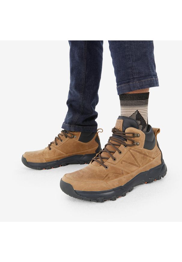 quechua - Buty turystyczne męskie Quechua NH500 Mid wodoodporne. Zapięcie: sznurówki. Kolor: brązowy. Materiał: skóra. Szerokość cholewki: normalna