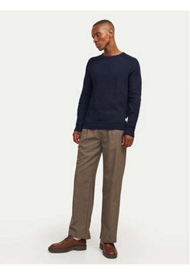 Jack & Jones - Jack&Jones Sweter Pannel 12258471 Granatowy Regular Fit. Kolor: niebieski. Materiał: bawełna