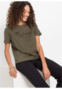bonprix - T-shirt z czystej bawełny. Kolor: zielony. Materiał: bawełna. Wzór: nadruk #1