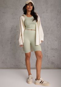 Renee - Zielony Krótki T-shirt Basic z Okrągłym Dekoltem Gresalor. Okazja: na co dzień. Kolor: zielony. Materiał: jeans, zamsz. Długość: krótkie. Styl: klasyczny, casual #2