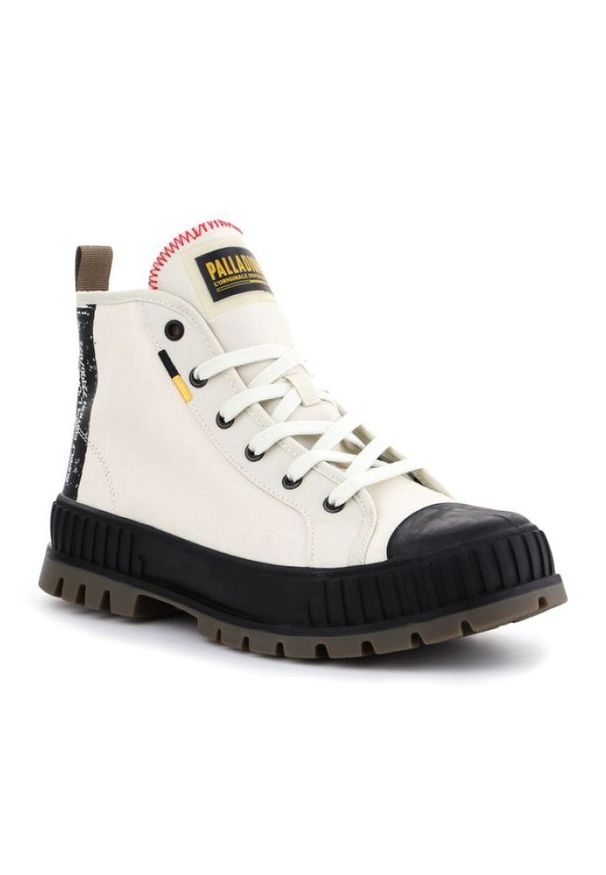 Buty Palladium Pallashock Supply Hi 77196-137-M białe. Nosek buta: okrągły. Kolor: biały. Materiał: guma, nylon, syntetyk. Wzór: nadruk, aplikacja, haft