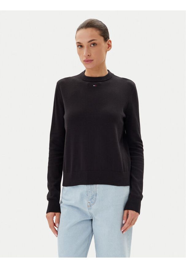 Tommy Jeans Sweter Essential DW0DW20159 Czarny Regular Fit. Kolor: czarny. Materiał: bawełna