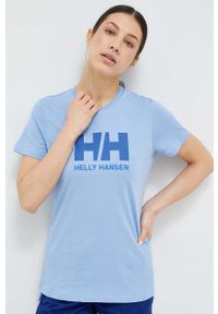 Helly Hansen t-shirt bawełniany kolor niebieski 34112-001. Okazja: na co dzień. Kolor: niebieski. Materiał: bawełna. Wzór: nadruk. Styl: casual