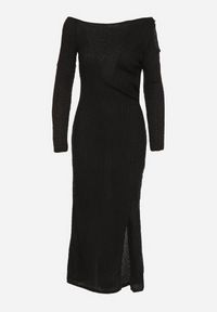 Born2be - Czarna Dopasowana Sukienka z Metaliczną Ozdobą na Ramieniu Reilara. Kolor: czarny. Wzór: aplikacja. Styl: elegancki #6