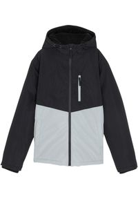 bonprix - Wodoodporna kurtka zimowa z kapturem i blokami kolorów. Typ kołnierza: kaptur. Kolor: czarny. Sezon: zima #1