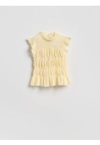 Reserved - Bluzka z marszczeniem - jasnożółty. Kolor: żółty. Materiał: dzianina #1