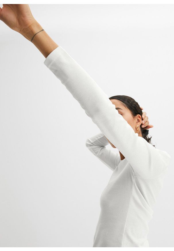 bonprix - Bluzka z długim rękawem z czystej bawełny organicznej. Kolor: biały. Materiał: bawełna. Długość rękawa: długi rękaw. Długość: długie. Wzór: prążki