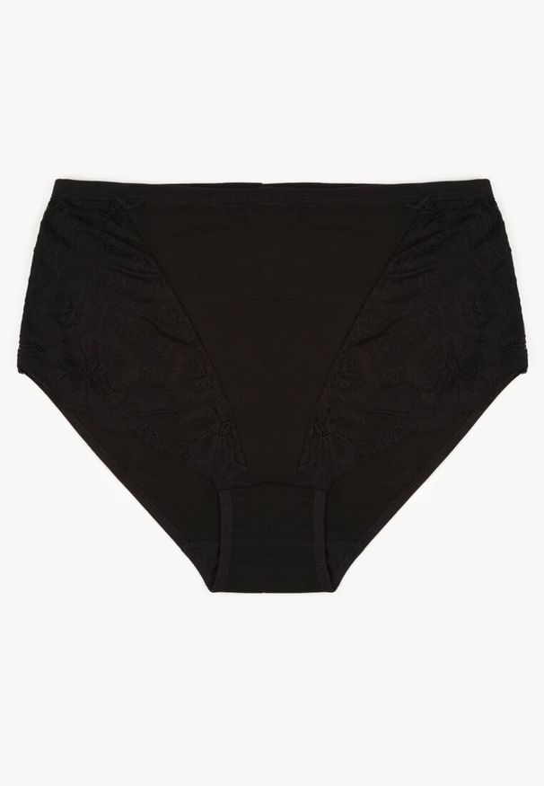 Born2be - Czarne Bawełniane Majtki Figi z Koronką Idiana. Kolekcja: plus size. Kolor: czarny. Materiał: koronka, bawełna. Wzór: koronka