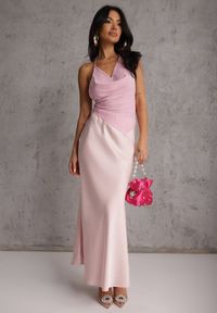 Renee - Różowa Koktajlowa Spódnica z Satyny o Rozkloszowanym Kroju Zinnivira. Kolor: różowy. Materiał: satyna. Styl: wizytowy #4