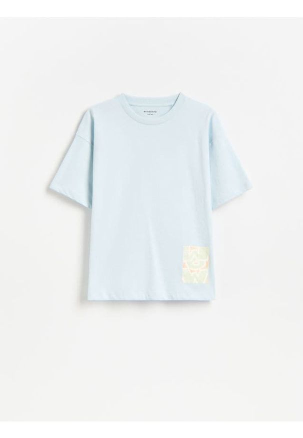Reserved - Bawełniany t-shirt - jasnoniebieski. Kolor: niebieski. Materiał: bawełna