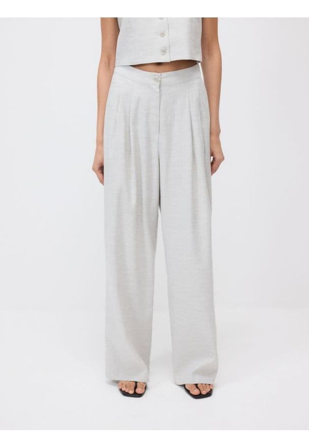 Reserved - Spodnie z lnem i wiskozą - jasnoszary. Kolor: szary. Materiał: len, wiskoza