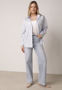 Born2be - Niebieskie Bawełniane Jeansy o Szerokim Kroju z Wysokim Stanem Jendrea. Okazja: na co dzień. Stan: podwyższony. Kolor: niebieski. Styl: casual #1