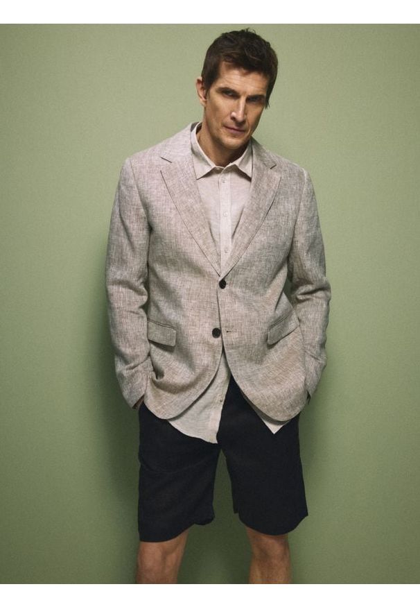 Reserved - Lniana marynarka regular fit - wielobarwny. Materiał: len