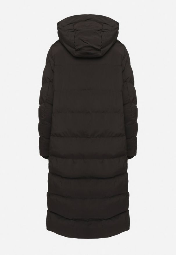 Born2be - Czarna Długa Kurtka z Kapturem Ściągaczami i Dołem Zapinanym na Napy Sialinnor. Okazja: na co dzień. Typ kołnierza: kaptur. Kolor: czarny. Materiał: jeans. Długość: długie. Styl: casual, elegancki