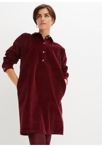 bonprix - Sukienka sztruksowa ze stretchem. Kolor: czerwony. Materiał: sztruks #1