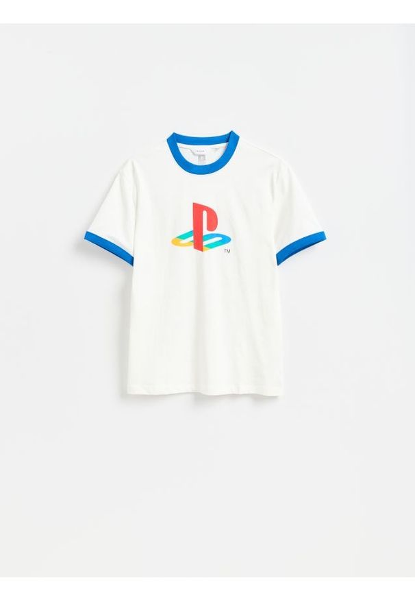 Reserved - T-shirt Playstation - złamana biel. Materiał: bawełna, dzianina